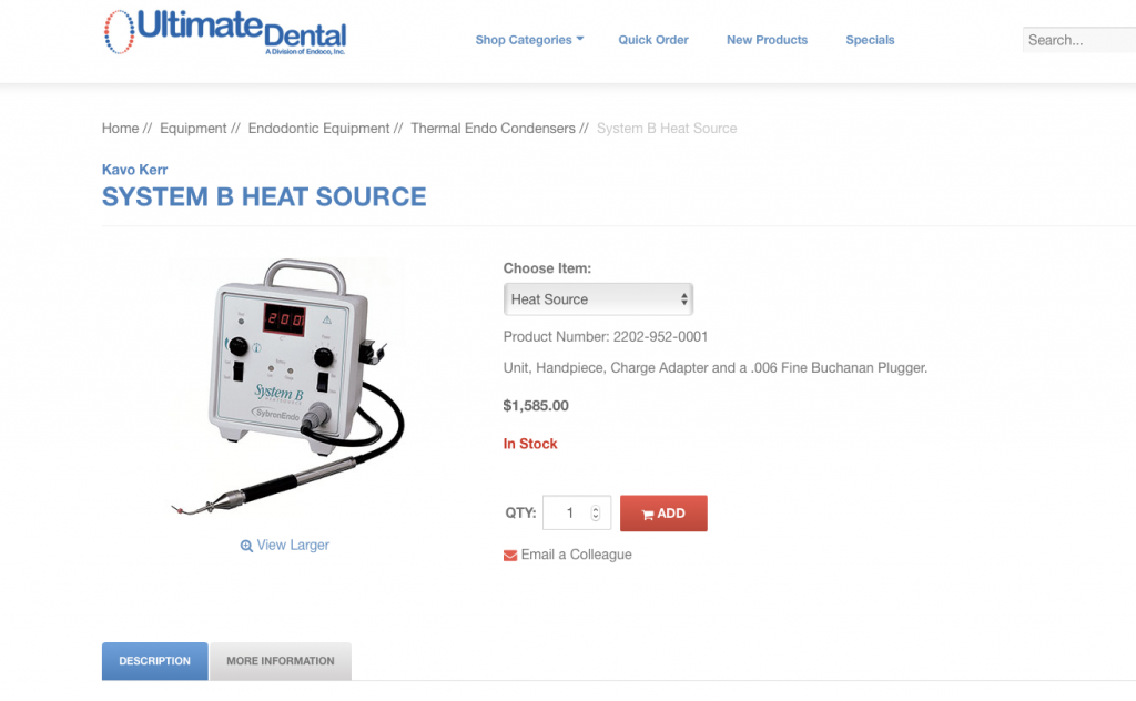 System B 2 Years Warranty Sybron Endo System B / Surgical Cautery, Dental Heat ...